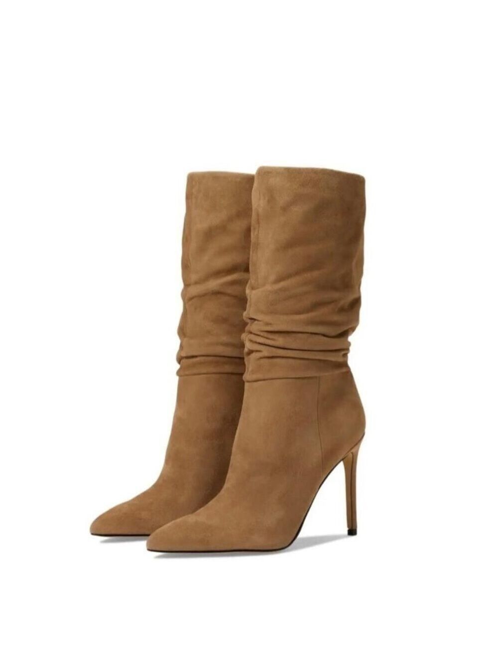 NIB Marc Fisher Romy Slouched Pointed Toe High Heel Boots in Medium Natural